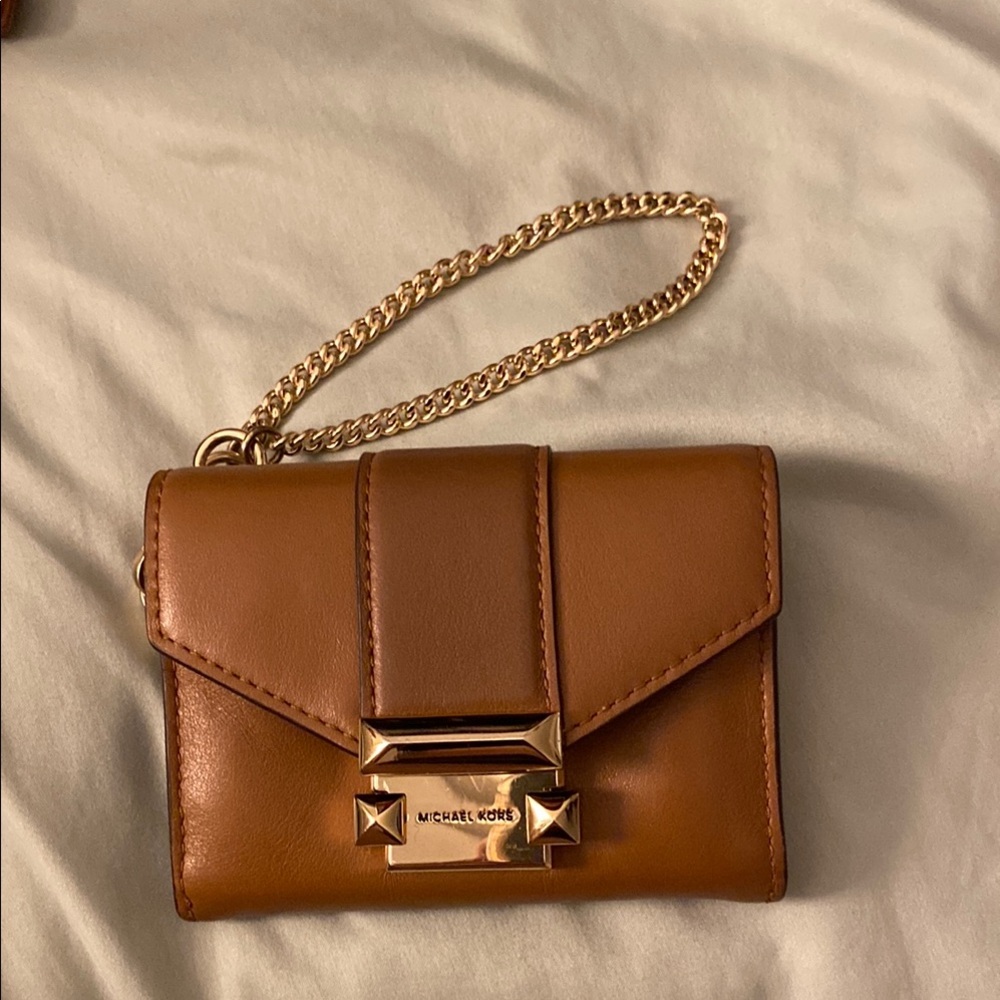 Michael Kors Brown and Gold Clutch with Chain Strap